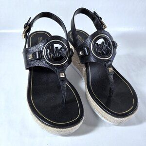 Michael Kors Black Leather Wedge Sandals Size 5